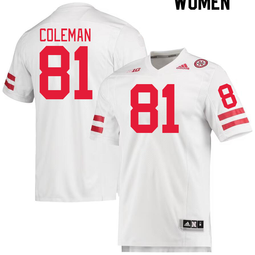 Women #81 Malachi Coleman Nebraska Cornhuskers College Football Jerseys Stitched Sale-White